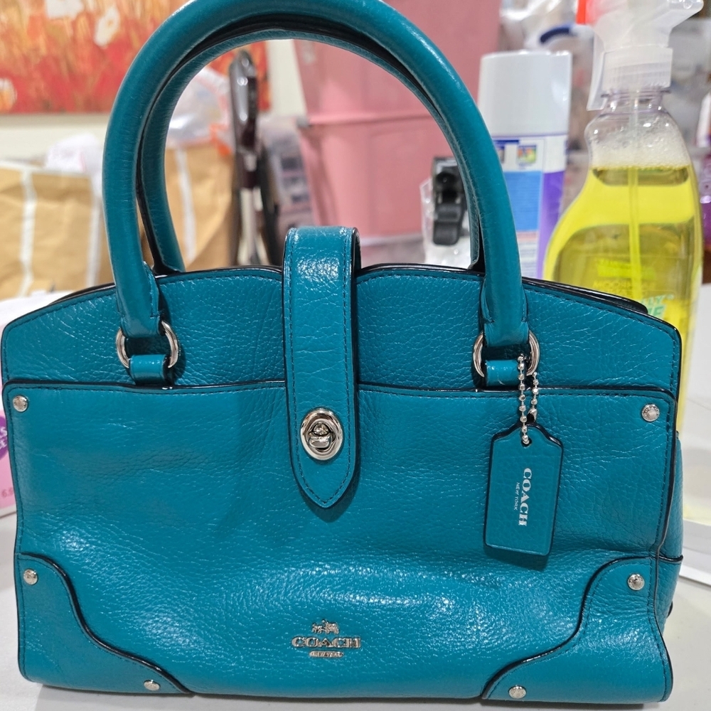 Coach Mercer 24 Turquoise Leather Satchel